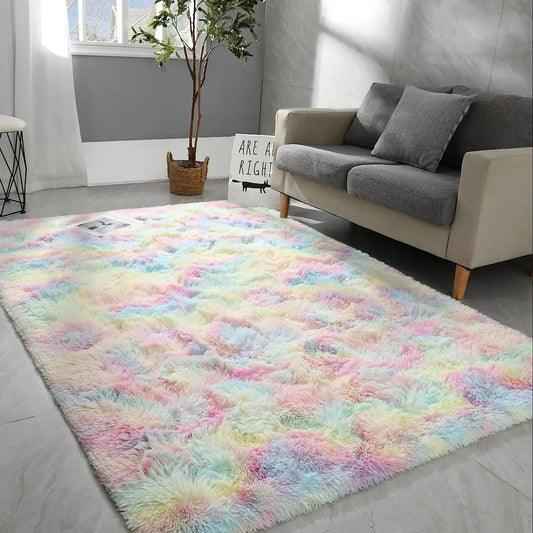 Modern Long Pile Polyester Fiber Rug, Rectangular Carpet for Living Room & Bedroom, Home Use, Multiple Sizes Available, Shag Area Rugs