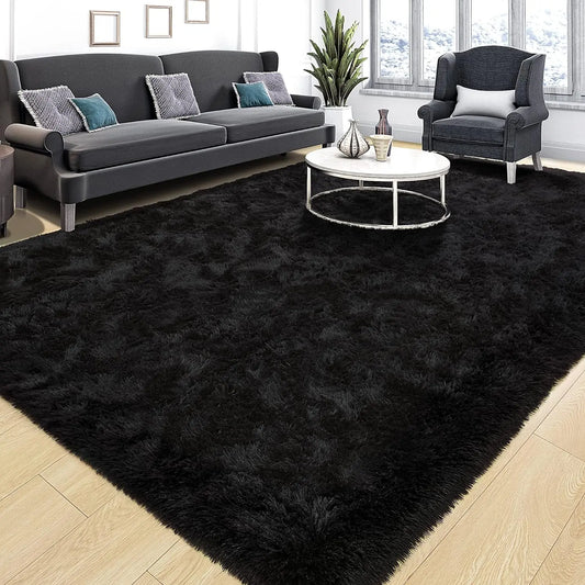 [USA Stock] - 4X6 Super Soft Fluffy Rug Feet Modern Shaggy Fuzzy Kids Rug for Living Room Non-Slip Bottom Plush Indoor Nursery Home Decor Black